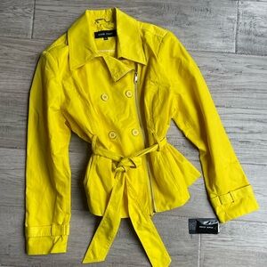 NWT Black River Short Cropped Yellow Trench Style Coat Belted Waist SZ XXL
